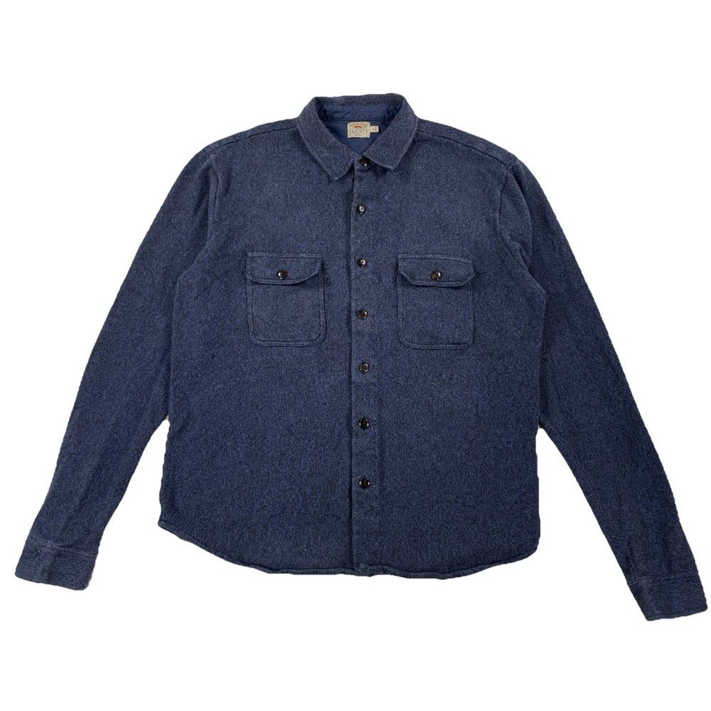 Faherty CPO Shirt Men's XL Navy Blue Long Sleeve Cotton Cashmere *Flawed
